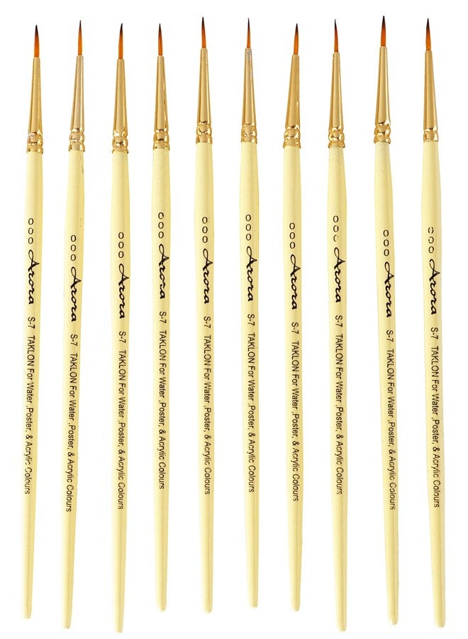 Arora Detail and Script Liner Round Paintbrush of 000 Number Fine Set of 10 for Watercolor, Acrylic and Intricate Painting Yellow, Wood - Image 1